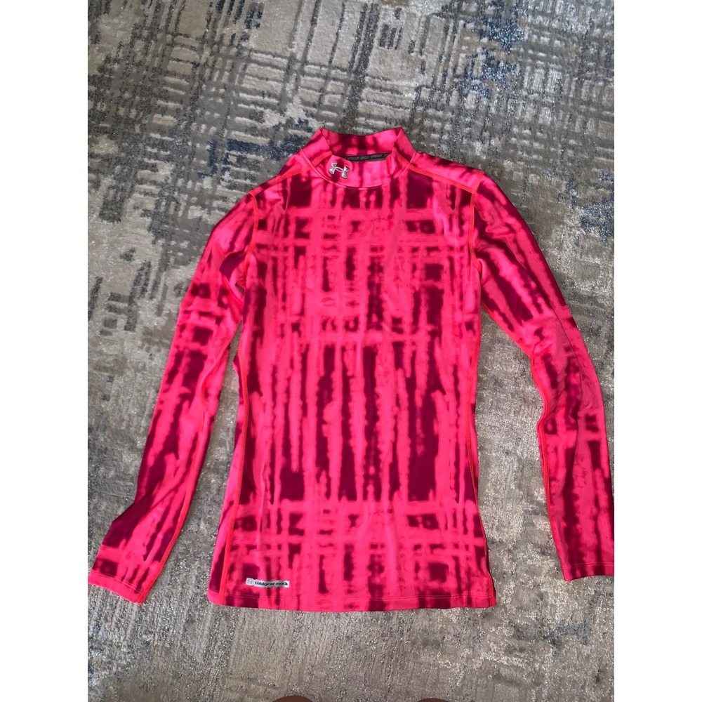Under Armour ColdGear Mock Neck Fitted Top Pink Abstract Pattern Womens Medium